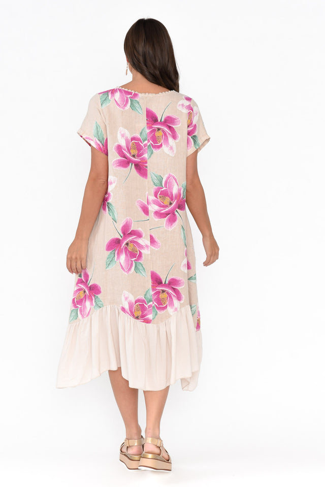Ryker Beige Floral Linen Pocket Dress