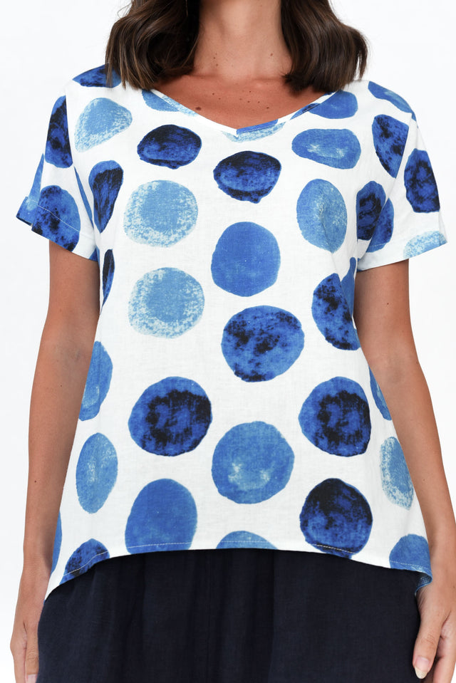 Ryle Blue Spot Linen Top