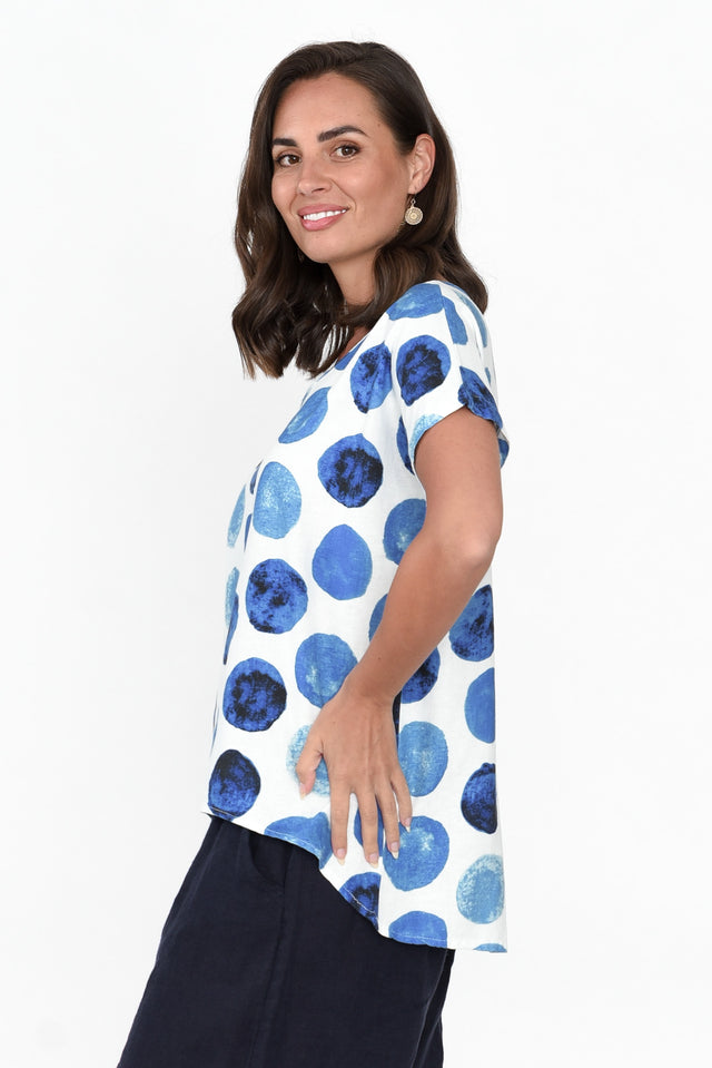 Ryle Blue Spot Linen Top