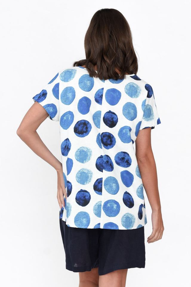 Ryle Blue Spot Linen Top