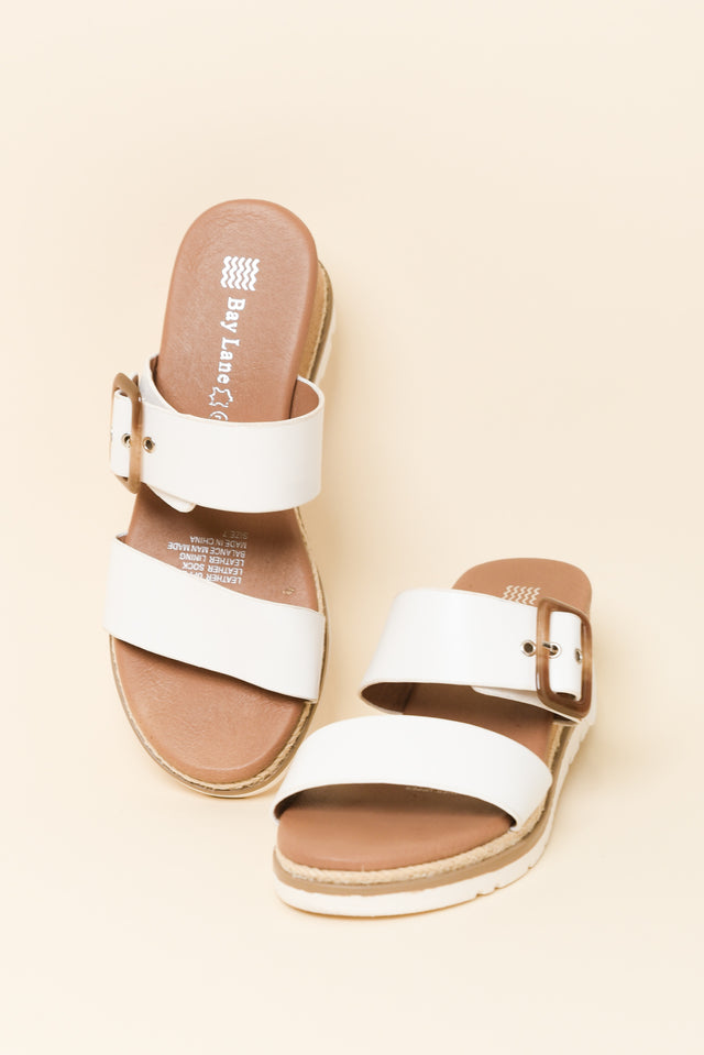 Ryver White Buckle Wedge Sandal