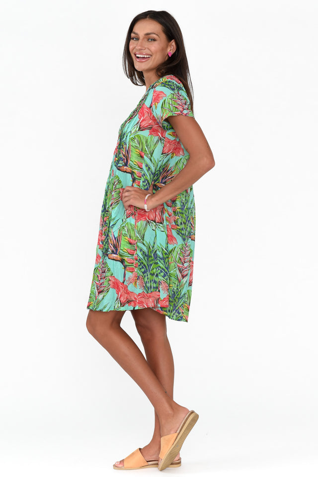 Sabina Aqua Garden Crinkle Cotton Dress