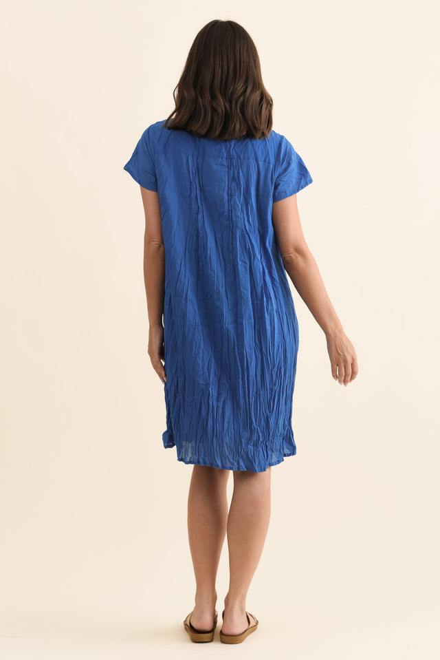 Sabina Blue Crinkle Cotton Dress,Brunette model,alt text|model:MJ image 7