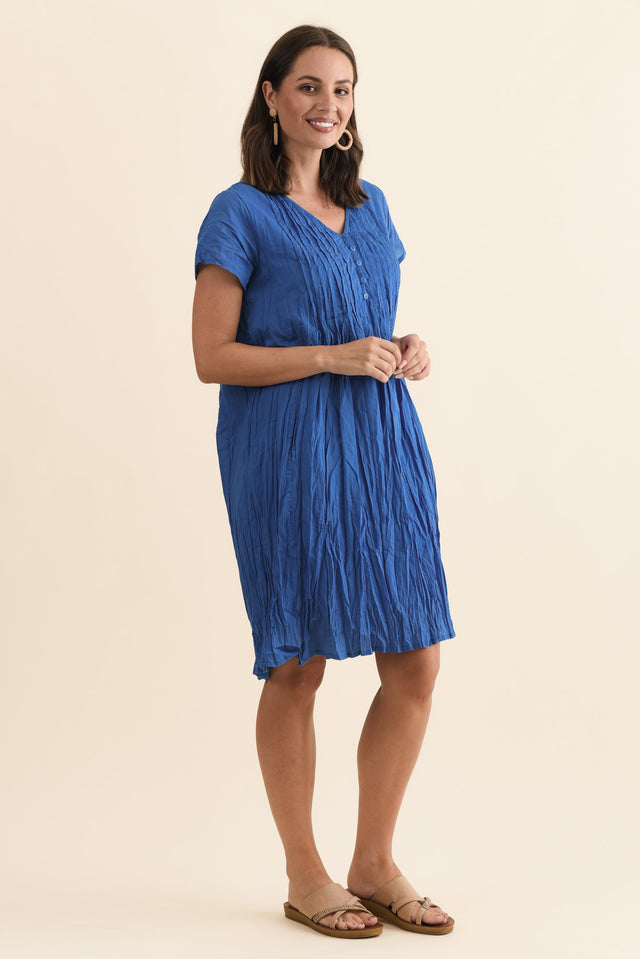 Sabina Blue Crinkle Cotton Dress,Brunette model,alt text|model:MJ image 6