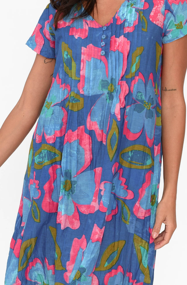Sabina Blue Flower Crinkle Cotton Dress