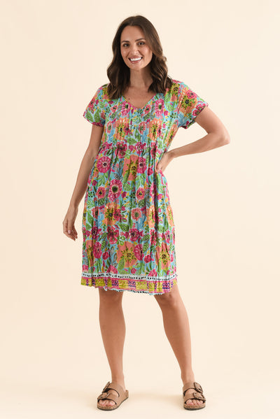 Sabina Blue Garden Crinkle Cotton Dress