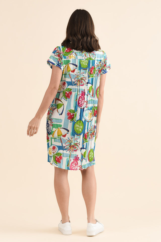 Sabina Blue Tropicana Crinkle Cotton Dress,Back,Brunette model,alt text|model:MJ image 4