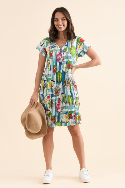 Sabina Blue Tropicana Crinkle Cotton Dress