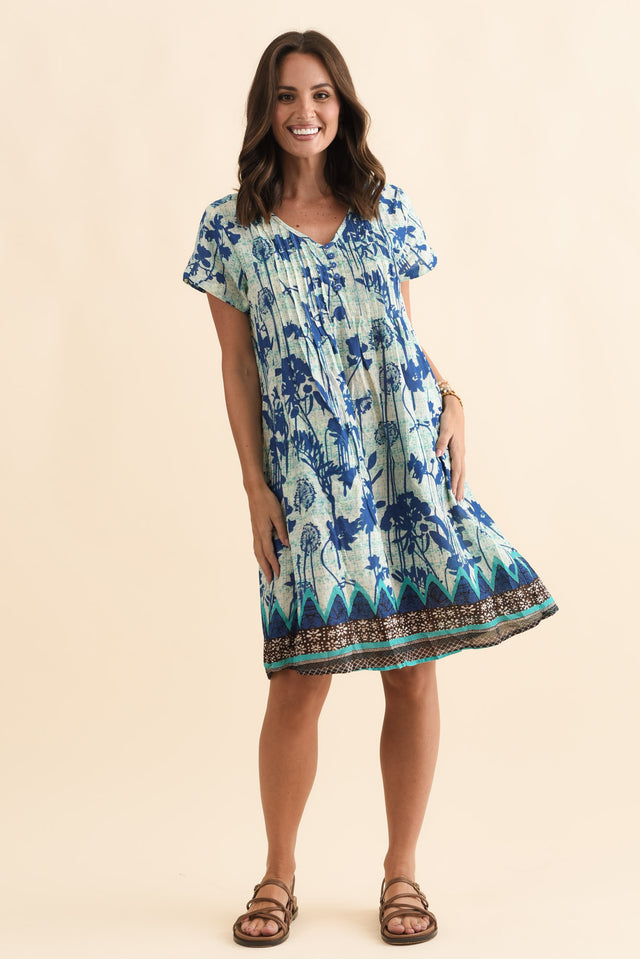 Sabina Cobalt Dandelion Crinkle Cotton Dress,Brunette model,alt text|model:MJ image 7