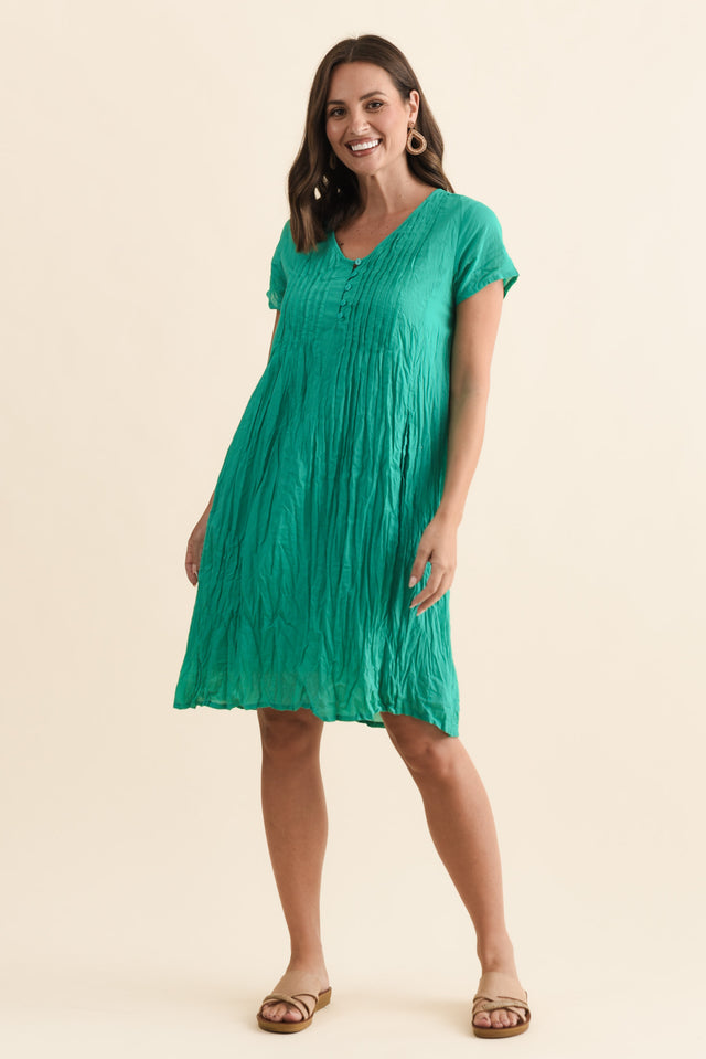 Sabina Green Crinkle Cotton Dress,Brunette model,alt text|model:MJ image 6