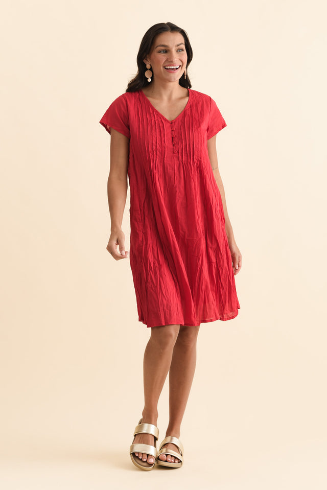 Sabina Red Crinkle Cotton Dress,Brunette model,alt text|model:Brontie image 7