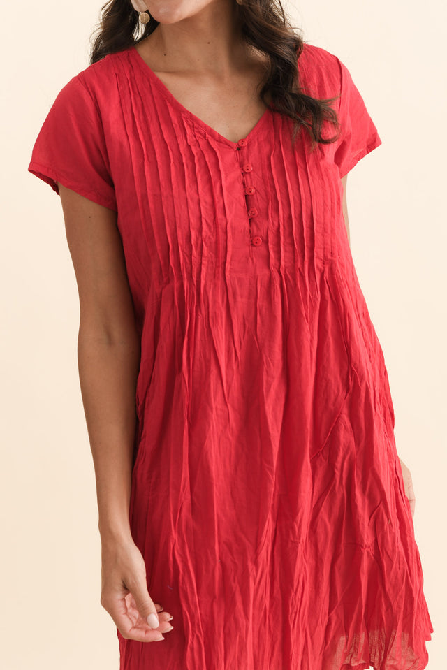 Sabina Red Crinkle Cotton Dress,Brunette model,alt text|model:Brontie image 6