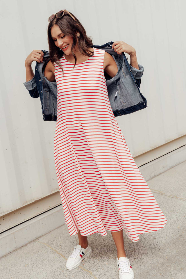 Sabrina Red Stripe Cotton Pocket Dress