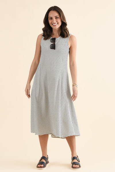 Sabrina Navy Stripe Cotton Pocket Dress