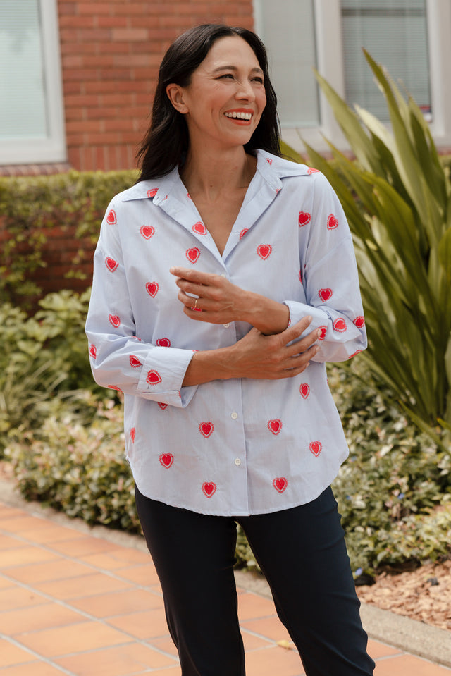 Sage Blue Heart Cotton Shirt