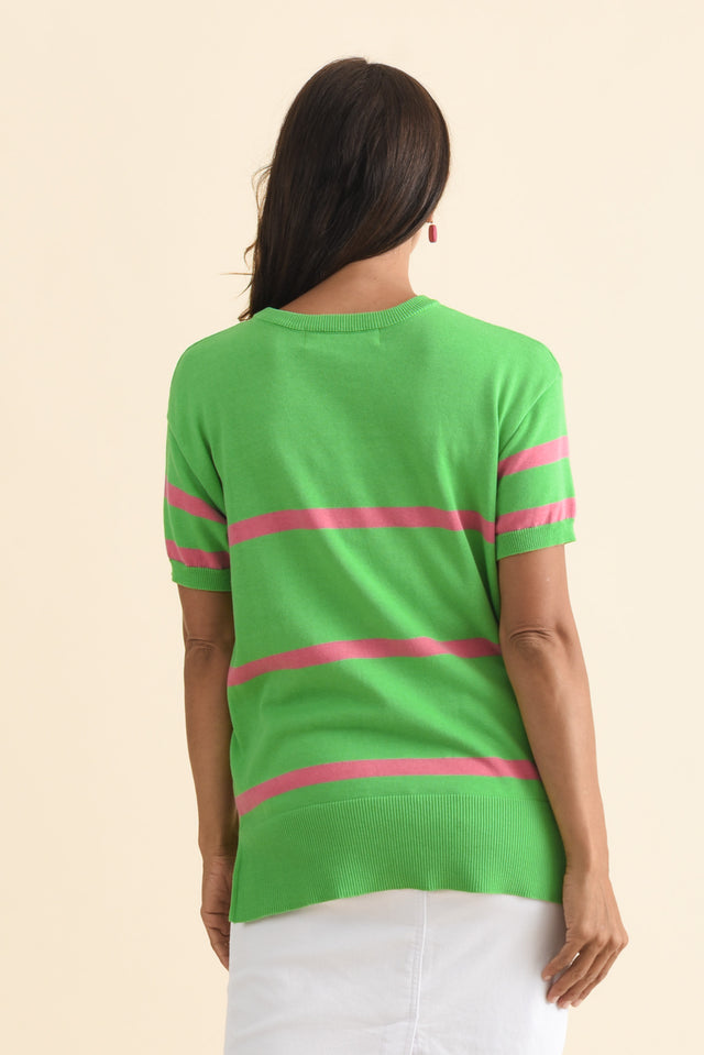 Sage Green Stripe Cotton Knit Top,Brunette model,alt text|model:Cara image 6