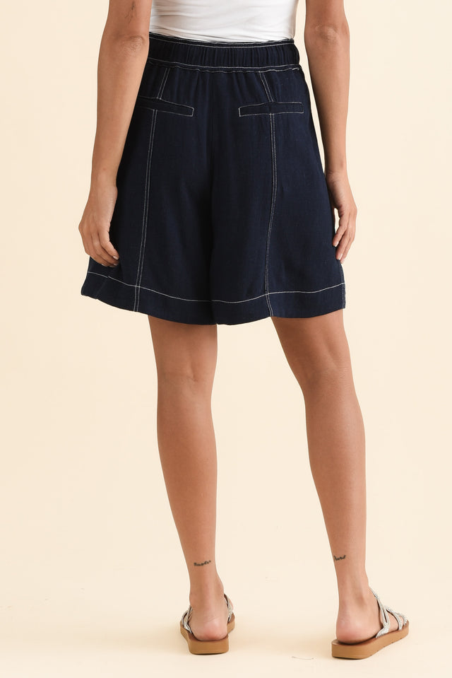 Sage Navy Contrast Shorts,Back,Brunette model,alt text|model:Brontie image 4