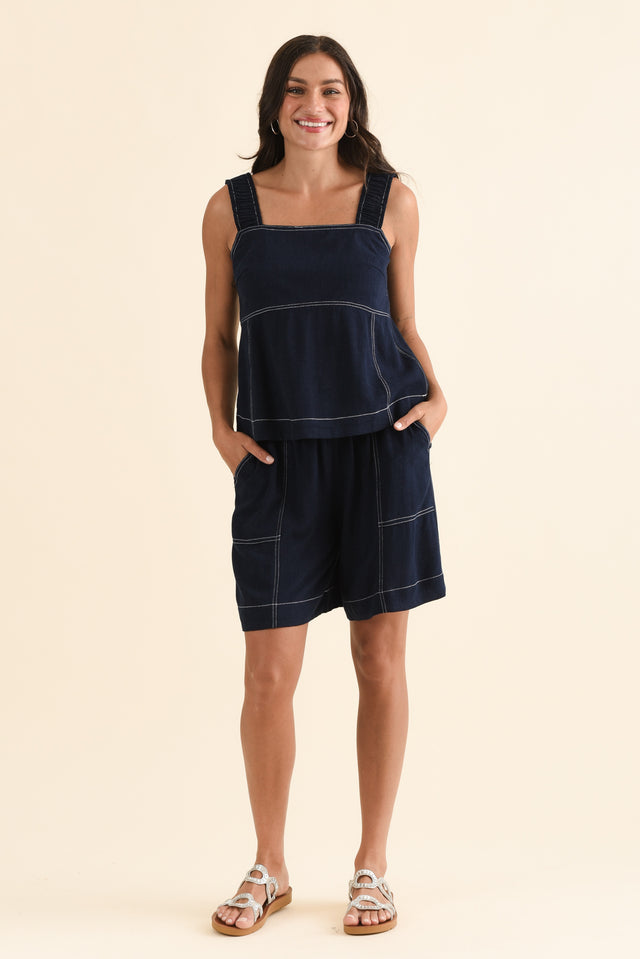 Sage Navy Contrast Shorts,Full Body,Brunette model,alt text|model:Brontie image 6