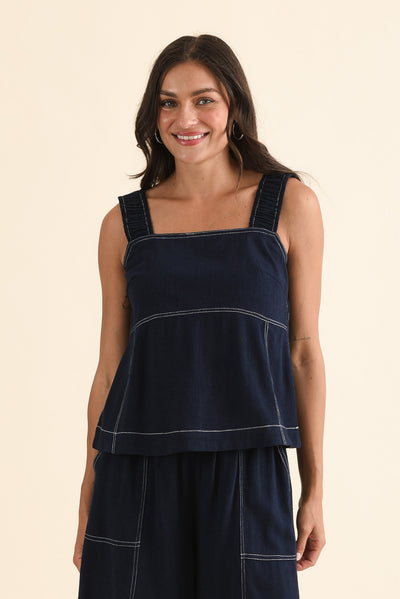 Sage Navy Contrast Top
