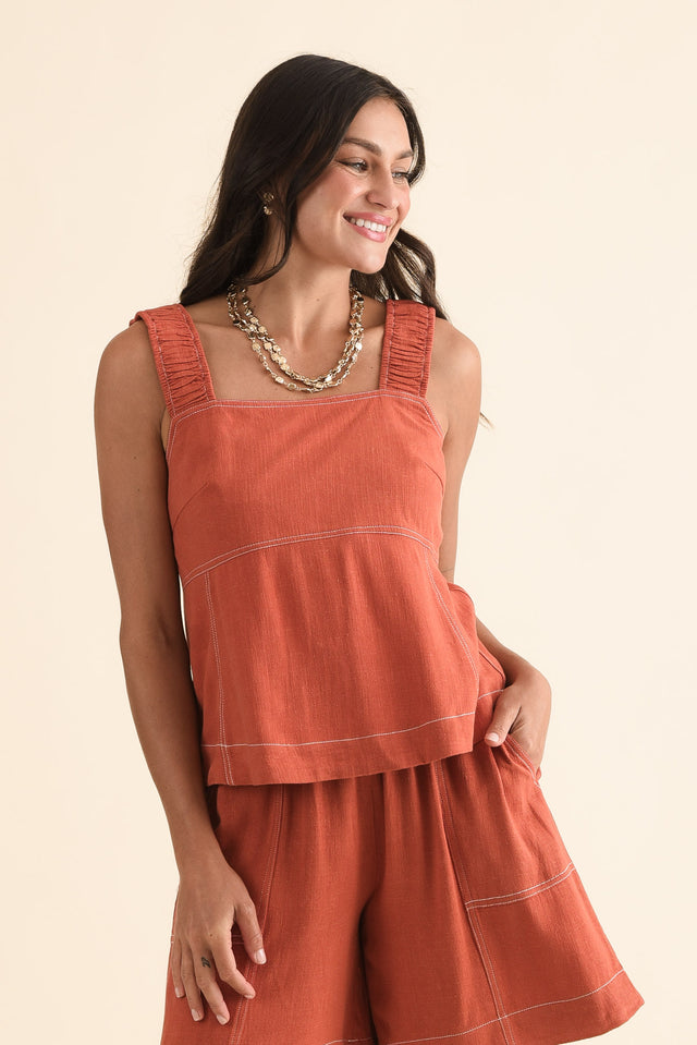 Sage Orange Contrast Top,Front,Brunette model,alt text|model:Brontie image 1