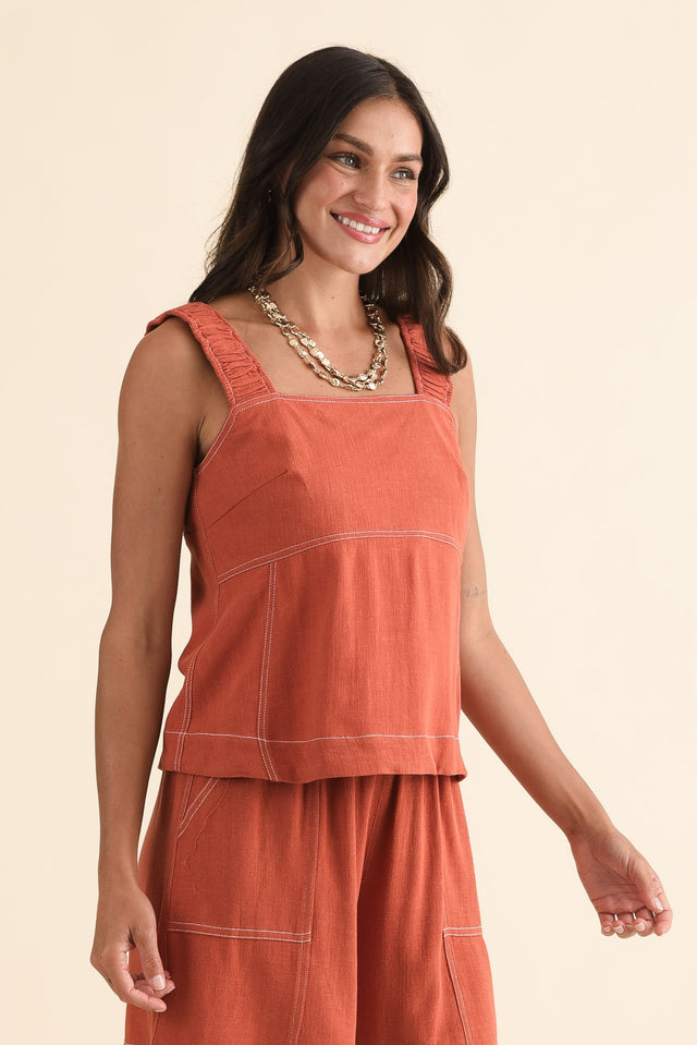 Sage Orange Contrast Top,Side,Brunette model,alt text|model:Brontie image 3