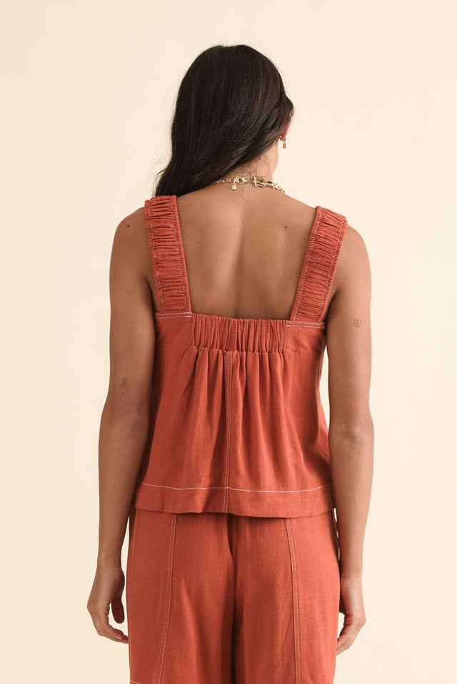 Sage Orange Contrast Top,Back,Brunette model,alt text|model:Brontie image 4