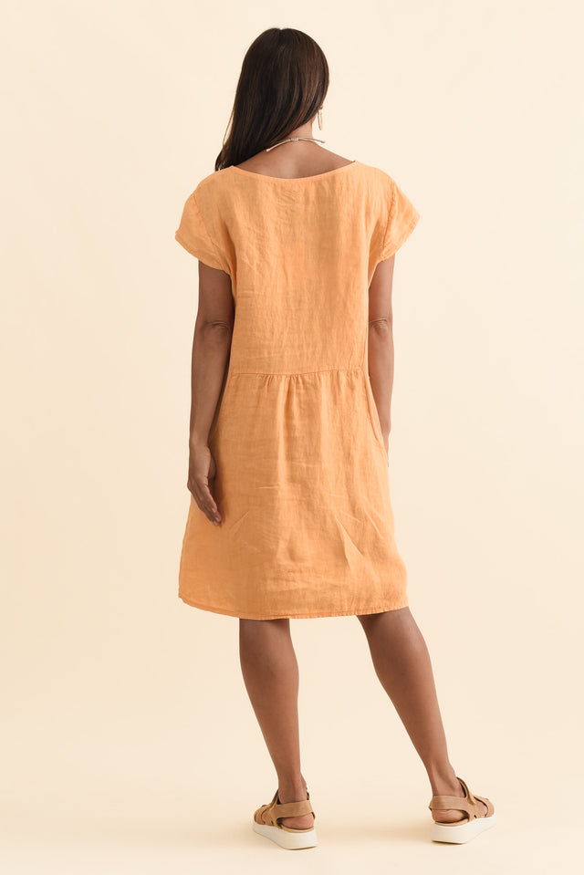Sahara Peach Linen Pocket Dress,Brunette model,alt text|model:Cara image 5