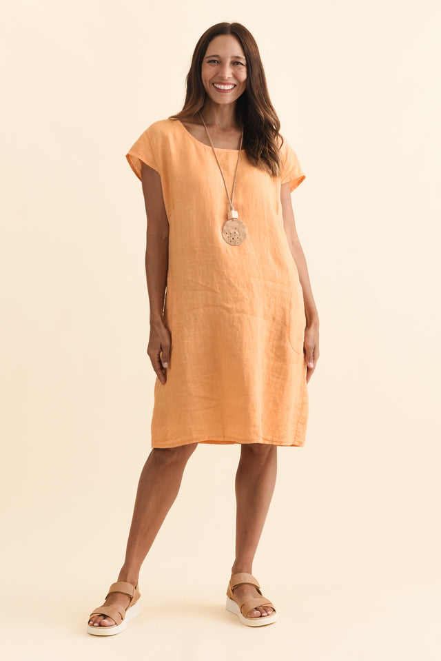 Sahara Peach Linen Pocket Dress,Brunette model,alt text|model:Cara image 7
