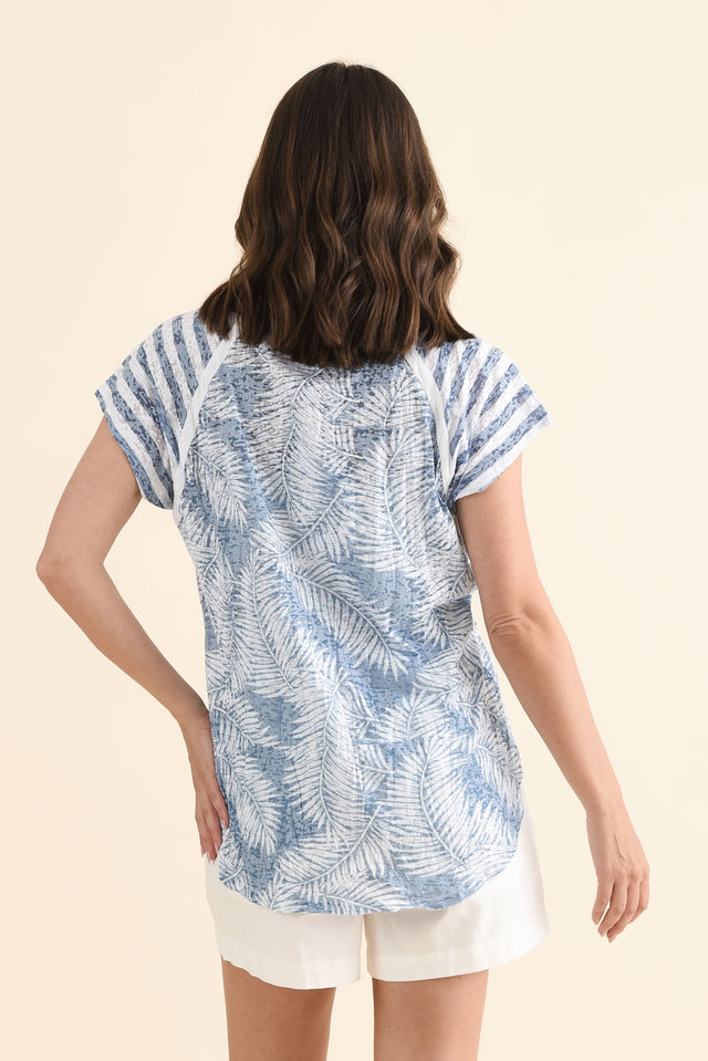 Sail Blue Palm Cotton Blend Tee,Back,Brunette model,alt text|model:MJ image 4