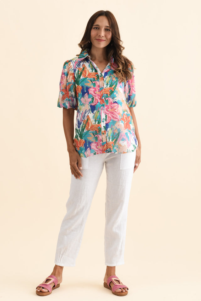 Salma Blue Lily Puff Sleeve Shirt,Brunette model,alt text|model:Cara image 7