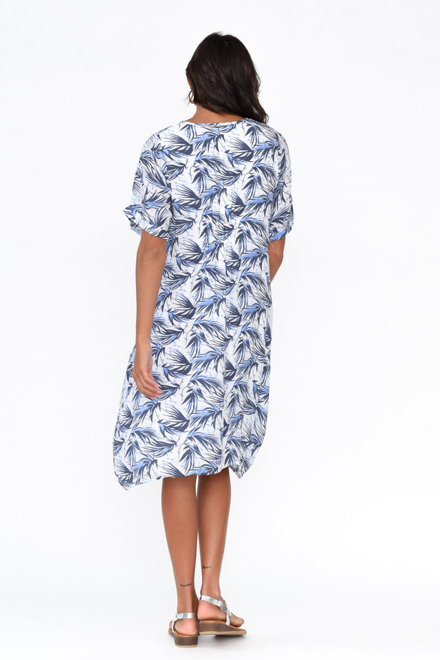 Saloma Blue Palm Cotton Blend Dress
