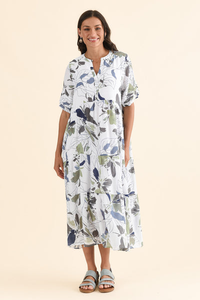 Sambo Blue Garden Button Dress
