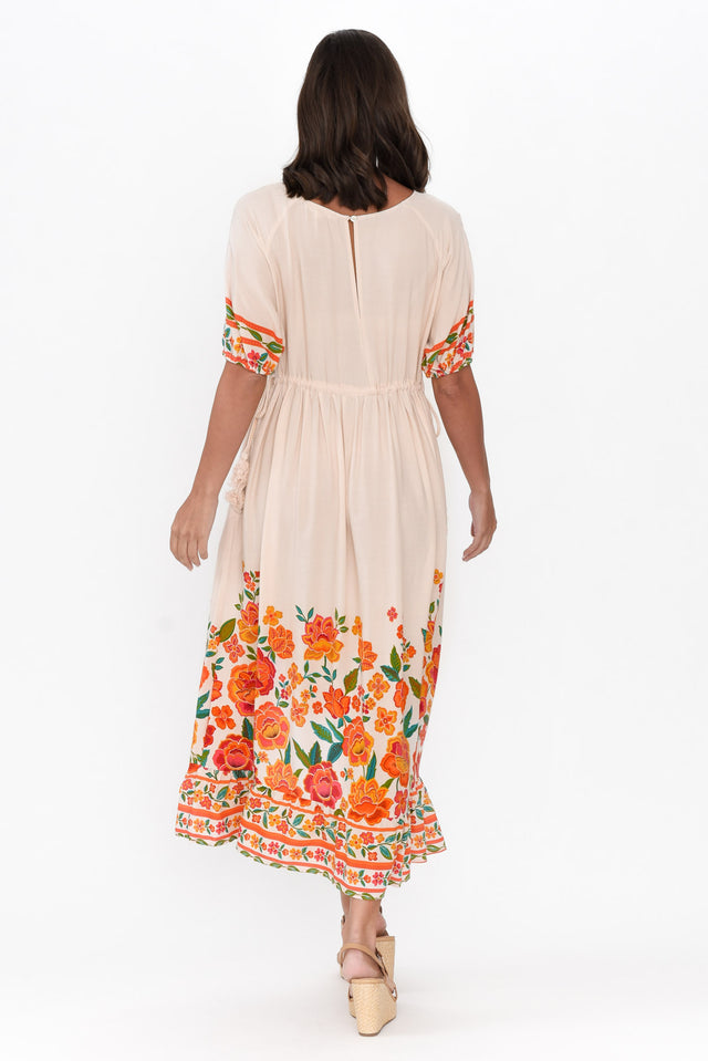 Samin Orange Floral V Neck Dress