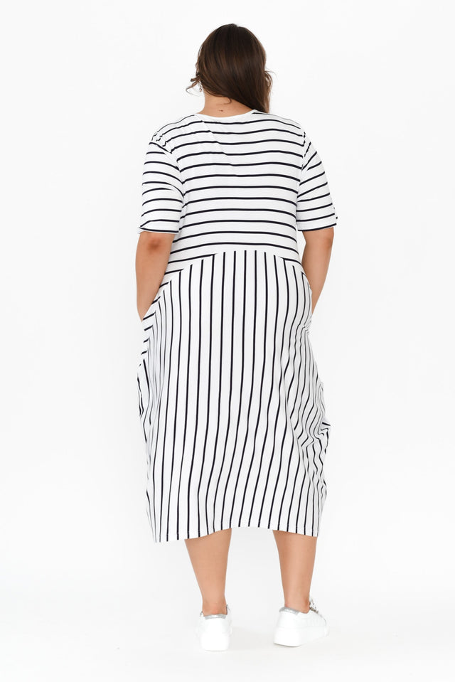 Samiya White Stripe Bamboo Dress,Brunette model,alt text|model:Gabby image 14