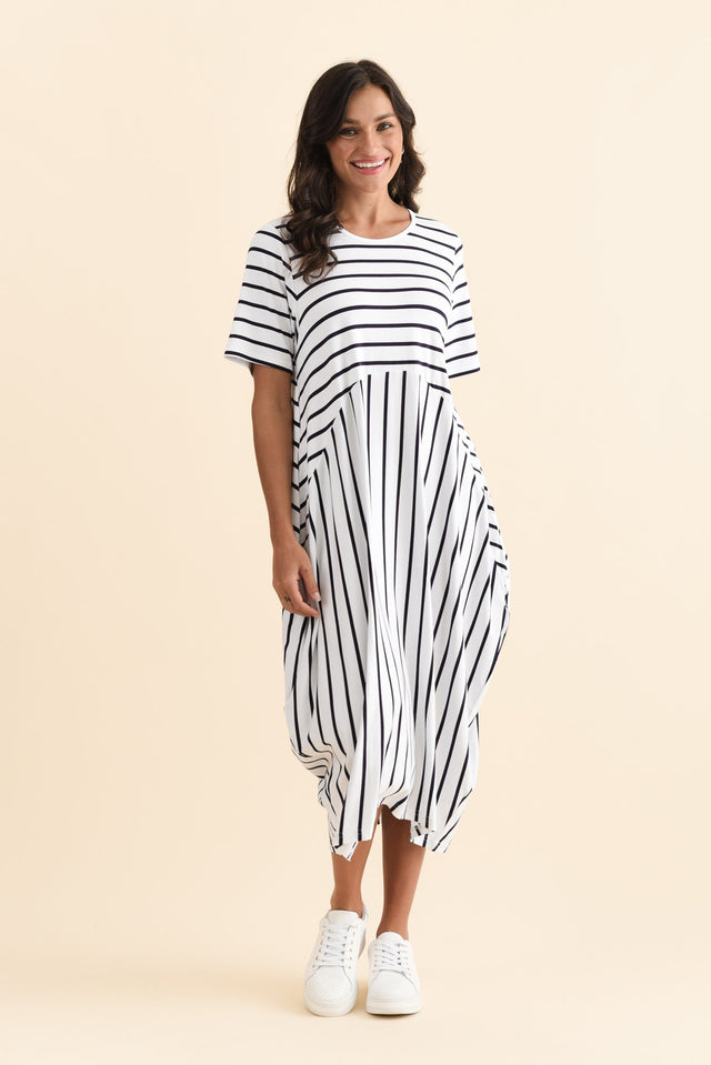 Samiya White Stripe Bamboo Dress,Brunette model,alt text|model:Brontie image 4