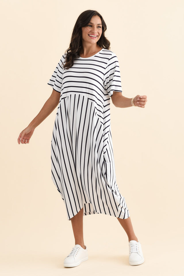 Samiya White Stripe Bamboo Dress,Brunette model,alt text|model:Brontie image 8