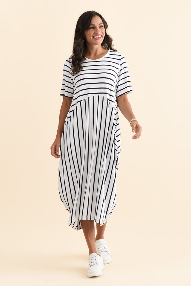 Samiya White Stripe Bamboo Dress,Brunette model,alt text|model:Brontie image 2