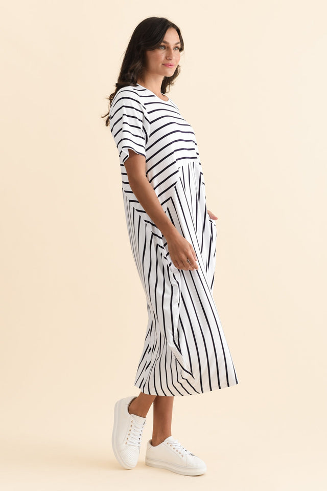Samiya White Stripe Bamboo Dress,Brunette model,alt text|model:Brontie image 5