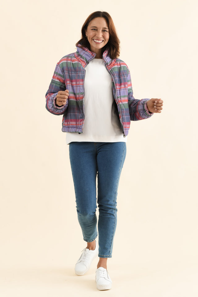 Samwise Blue Check Corduroy Jacket,Full Body,Brunette model,alt text|model:Cara image 2