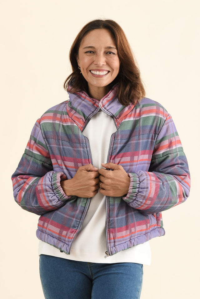 Samwise Blue Check Corduroy Jacket,Front,Brunette model,alt text|model:Cara image 1