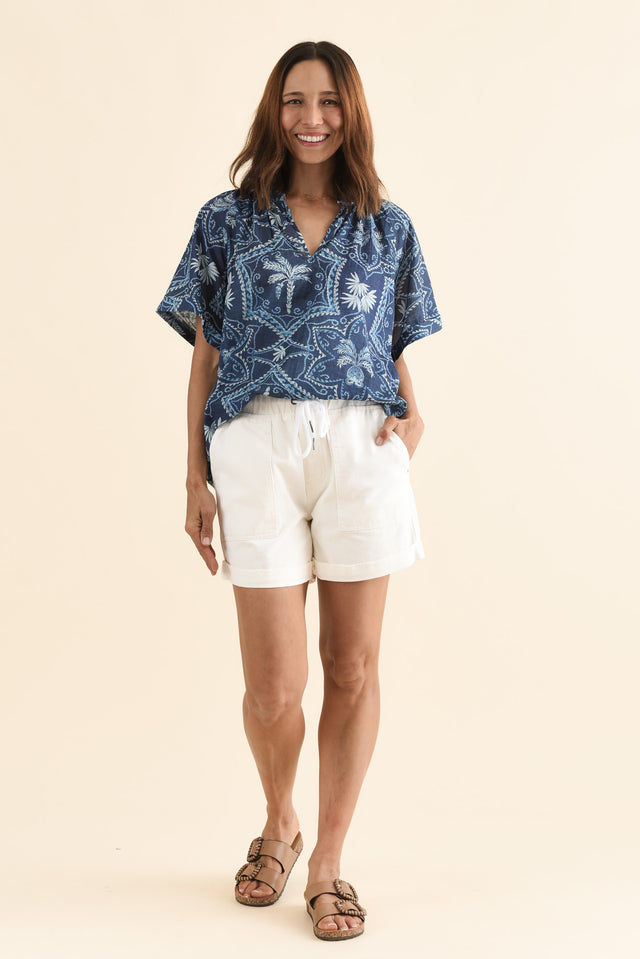 Emma White Denim Relaxed Shorts,Full Body,Brunette model,alt text|model:Cara image 3