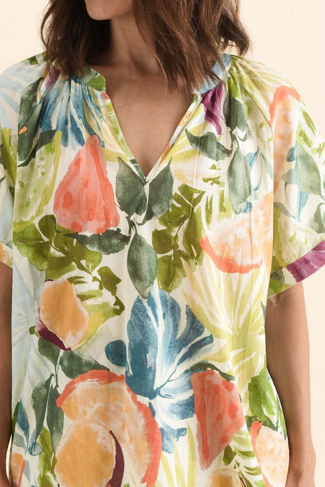 Sanalia Yellow Fruity Cotton Top,Detail,Brunette model,alt text|model:Cara image 5