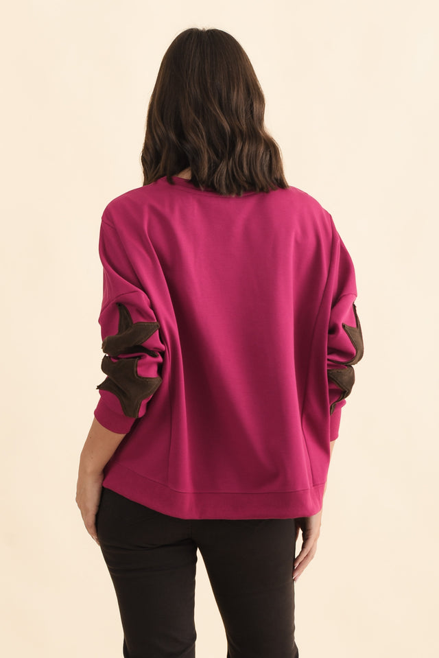 Saskia Hot Pink Cotton Blend Sweatshirt,Brunette model,alt text|model:MJ image 4
