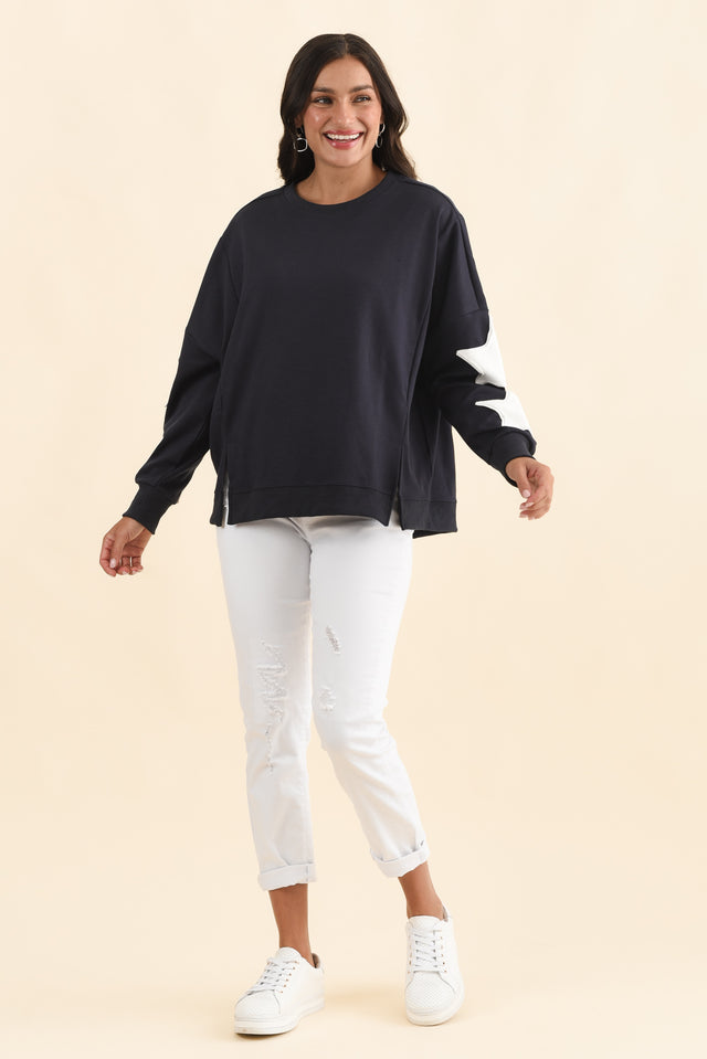 Saskia Navy Cotton Blend Sweatshirt,Brunette model,alt text|model:Brontie image 6