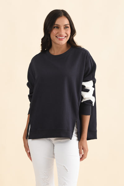 Saskia Navy Cotton Blend Sweatshirt