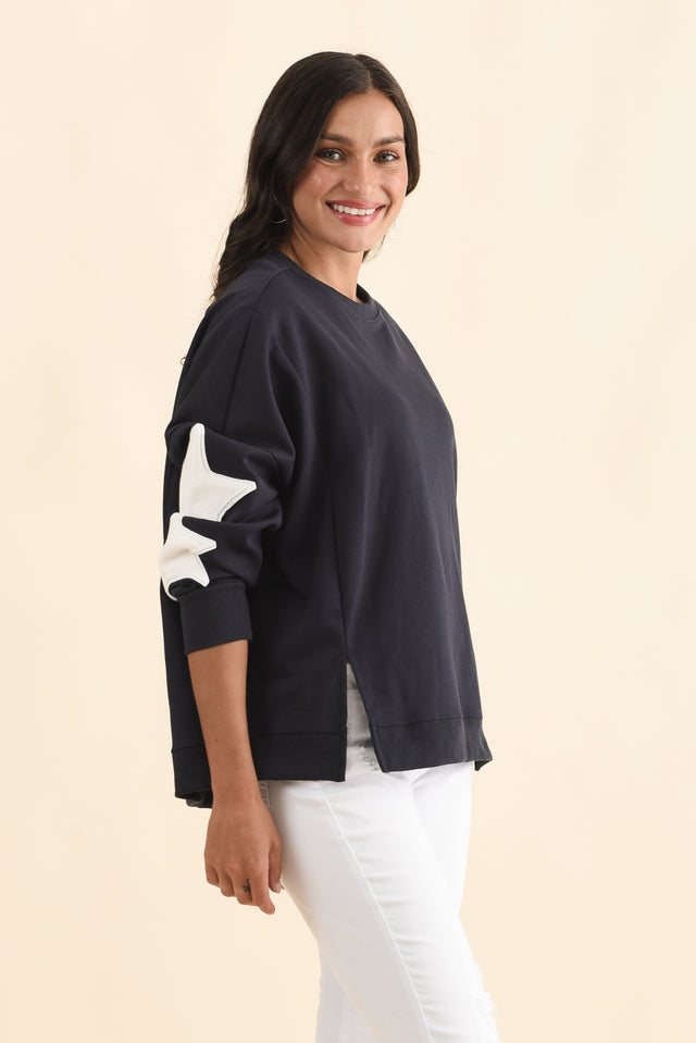 Saskia Navy Cotton Blend Sweatshirt,Brunette model,alt text|model:Brontie image 3
