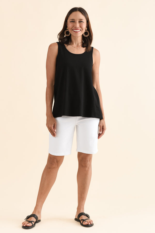Satine Black Cotton Pleated Tank,Full Body,Brunette model,alt text|model:Cara image 6