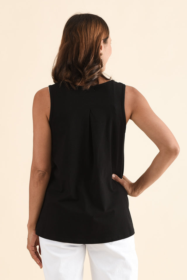 Satine Black Cotton Pleated Tank,Back,Brunette model,alt text|model:Cara image 4