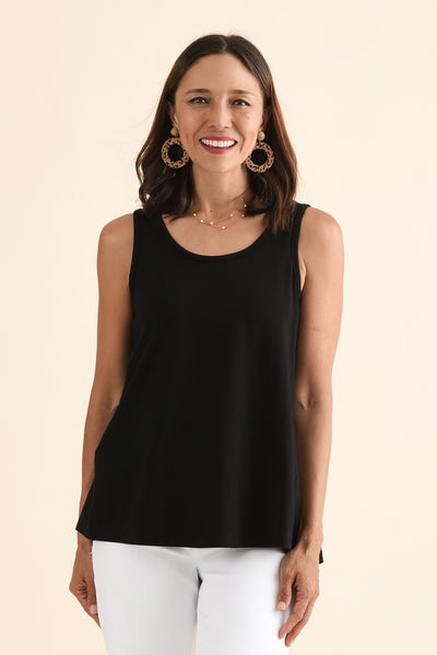 Satine Black Cotton Pleated Tank