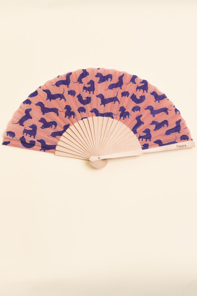 Sausage Dog Pink Hand Fan